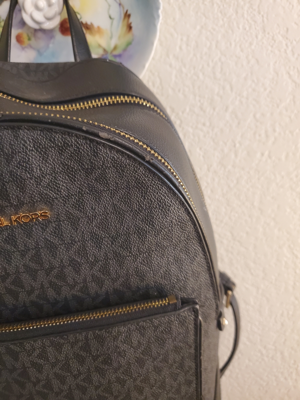 Michael Kors Charcoal MK Monogram Backpack with Gold Hardware - Picture 5 of 16
